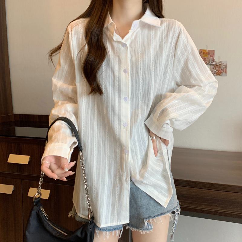 Stripe Loose Fit French Style Sun Protection Pure Cotton Niche Shirt