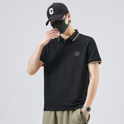 Elasticity Lapel Trendy Simplicity Pure Cotton Short Sleeve Polo Shirt