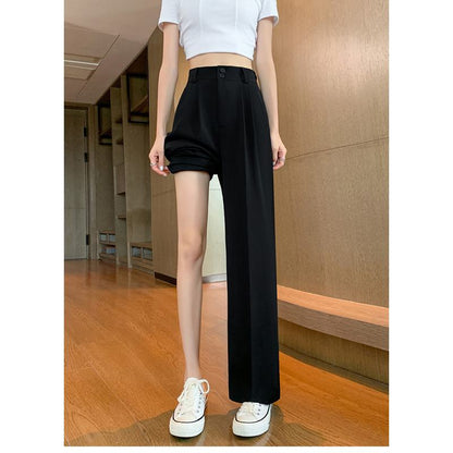 Straight Floor-Length High-Waisted Casual Loose Fit Wide-Leg Pants
