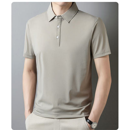 Kurzarm-Polo-Shirt aus knitterresistentem Tencel mit seidigem Griff und Hahnentrittmuster am Revers