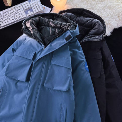 Vielseitiger Arbeitskleidungsstil Parka mit Schalkragen, lockerer Passform und verstärkter Tasche.