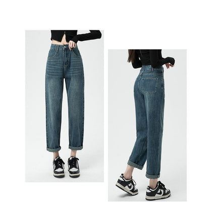 Loose Fit Retro Harem Straight Leg High-Waisted Jeans