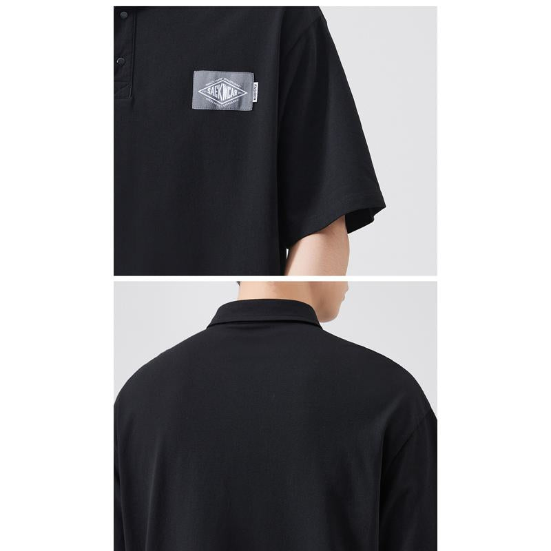 Camisa polo de manga corta de algodón puro con adorno de bordado de cuentas y solapa, elegante, sencilla y de alta calidad con un brillo sedoso.