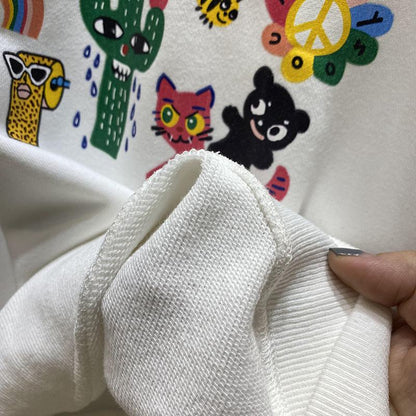 Non-Pilling Plus Velvet Thickened Print Faux Cotton Stripe Round Neck Sweatshirt