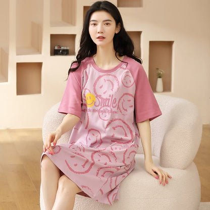Tightly Woven Pure Cotton Smiling Face Midi Letter Lounge Dress