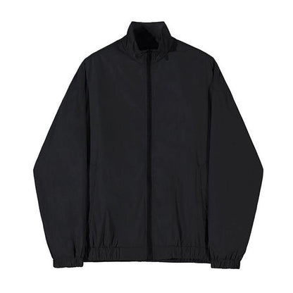 Cropped Stand-Up Collar Solid Color Zipper Windbreaker