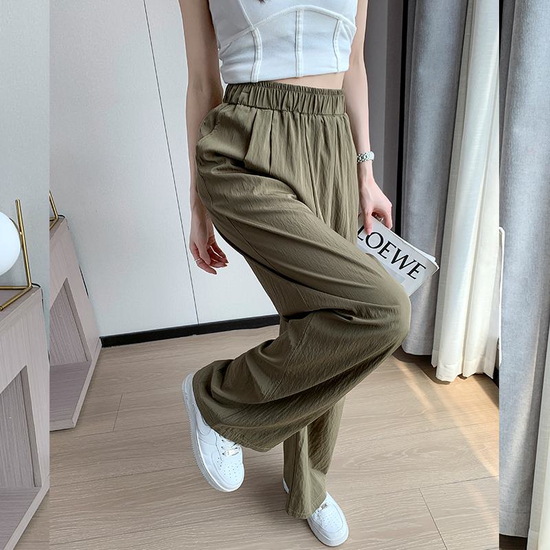 Thin Casual Sun Protection High-Waisted Loose Fit Draping Linen Cotton Silky Pants