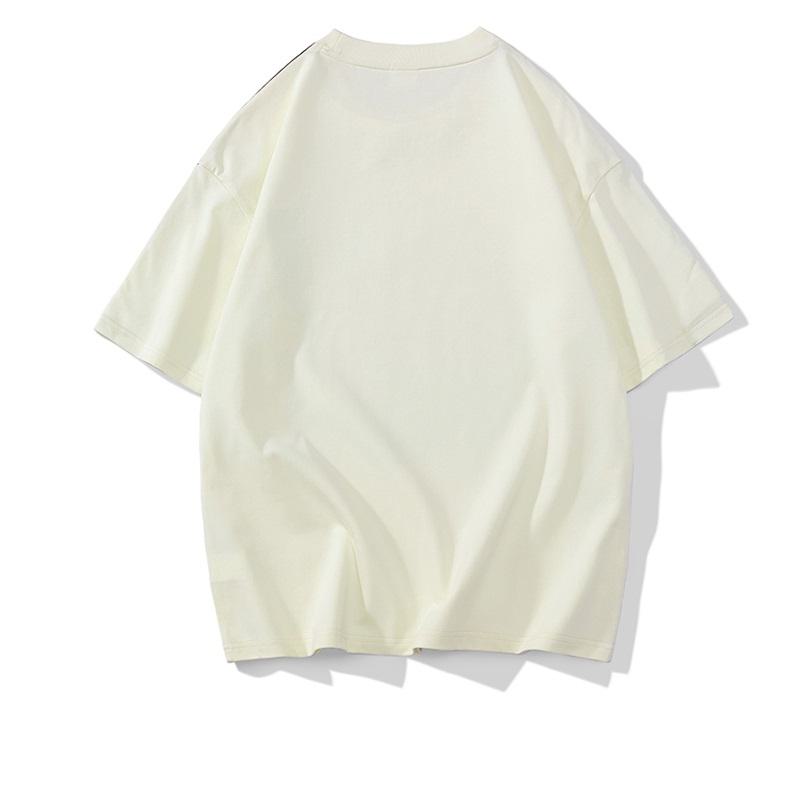 Camiseta de manga corta de algodón puro con cuello redondo de moda, hombros caídos y ajuste holgado