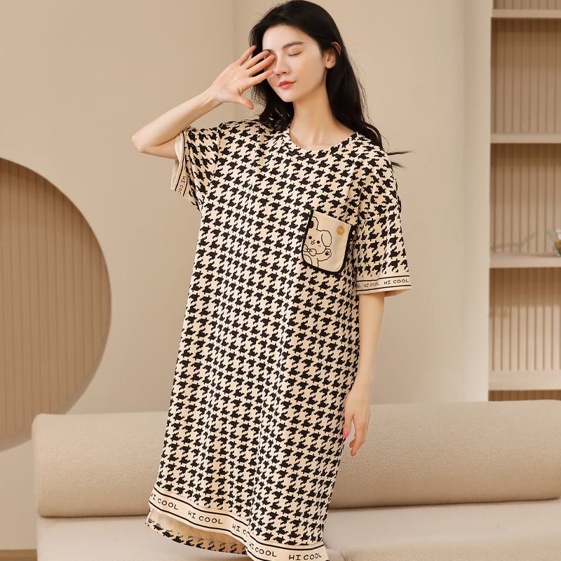 Letter Tightly Woven Pure Cotton Bunny Pattern Lounge Dress