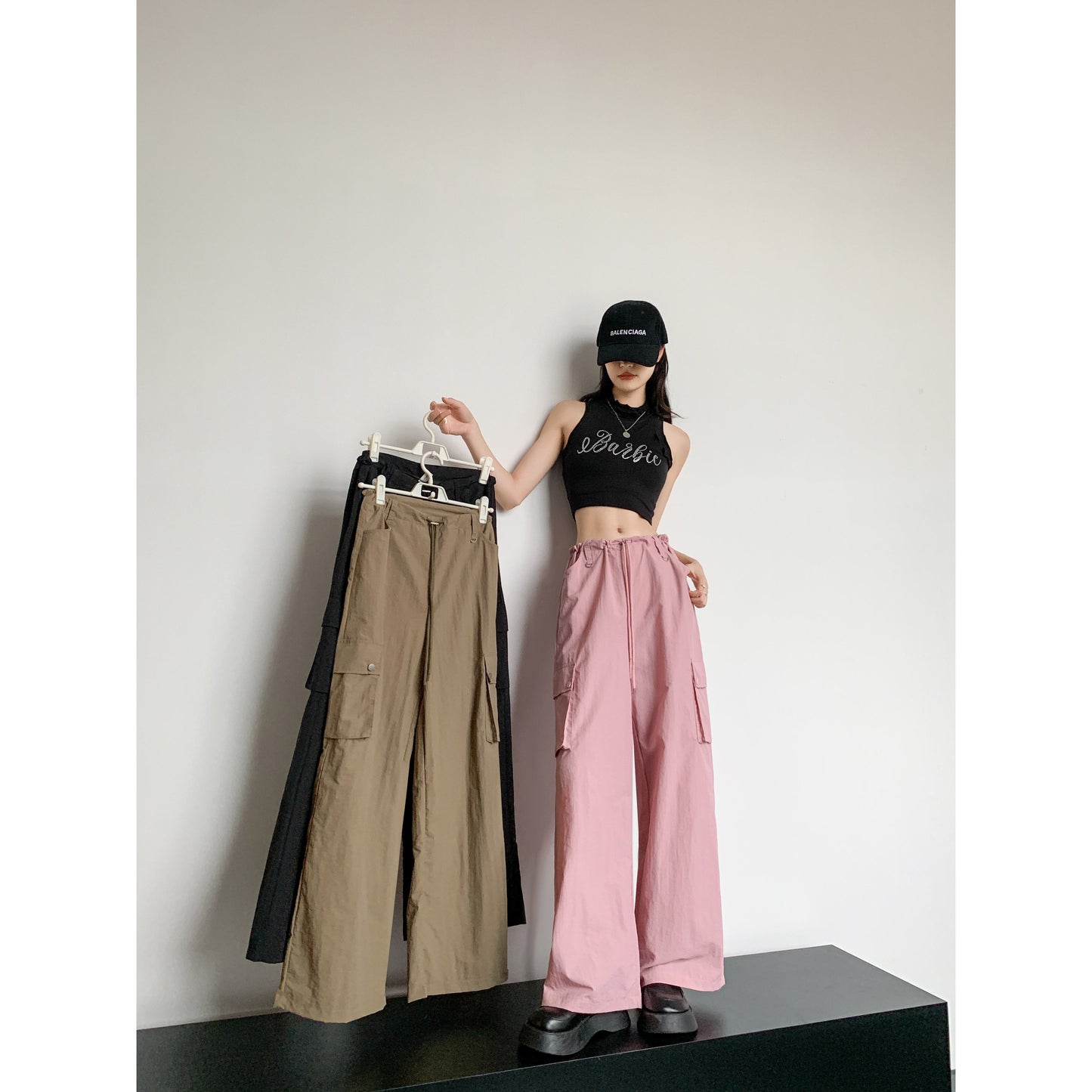 Loose Fit Casual Street Style Sports Drawstring Waist Drawstring Wide-Leg Pants