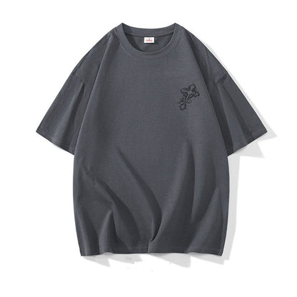 Camiseta de manga corta de algodón puro, suelta y de cuello redondo con estampado de moda