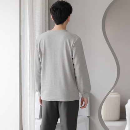 Tightly Woven Pure Cotton Letter Pullover Round Neck Gray Houndstooth Long Sleeve Lounge Set