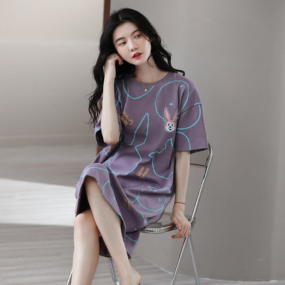 Vestido de descanso de conejito de algodón puro tejido en color morado de estilo sencillo