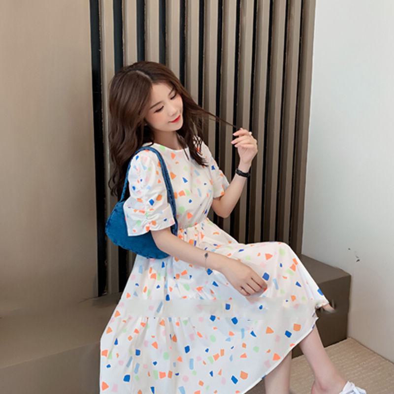 Slimming Cinched Waist Loose Fit Floral Print A-Line Chiffon Fairy Slim-Fit Dress