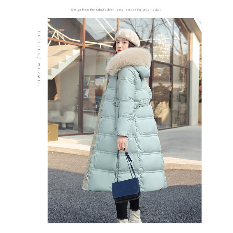 Knee-Length Thickened Fur Collar Puffer Jacket