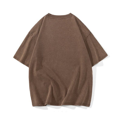 Lockeres, lässiges Kurzarm-T-Shirt aus reiner Baumwolle mit tief angesetzten Schultern