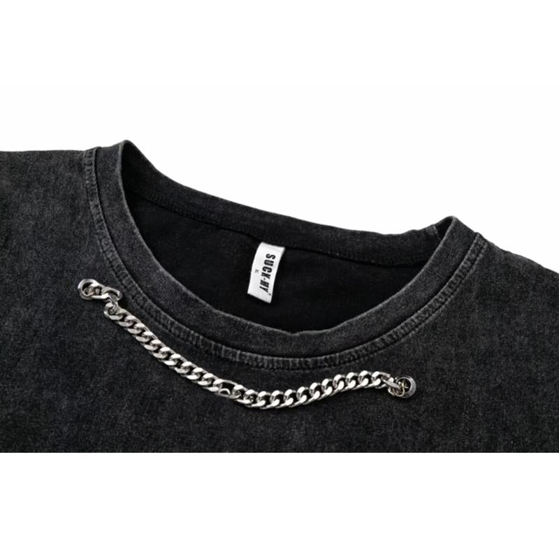 Camiseta negra de algodón puro, sin mangas y de corte holgado con lavado vintage.