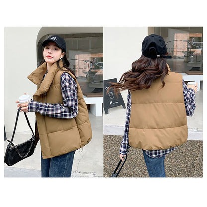 Cotton Stand-Up Collar Cropped Puffer Jacket Vest
