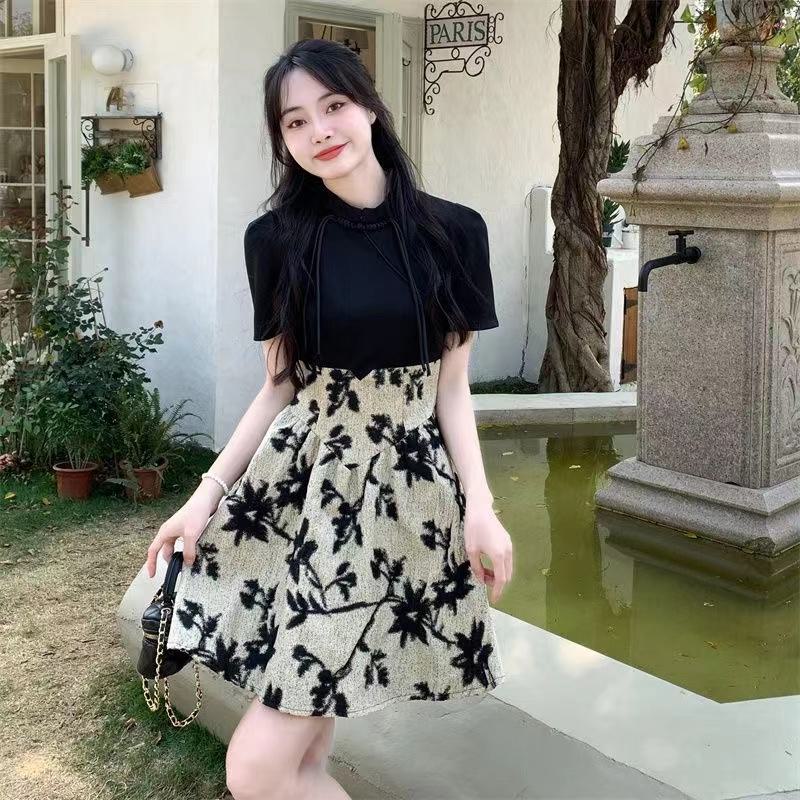 Slimming Retro A-Line Skirt Belly-Covering Faux Two-Piece Dress