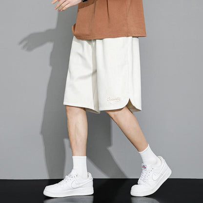 Loose Fit Draping Sports Camel Velvet Retro Casual Suede Shorts