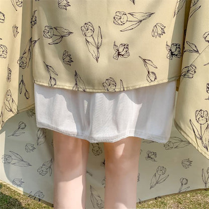 Fairy Skirt Long Style Floral A-Line Mesh Skirt