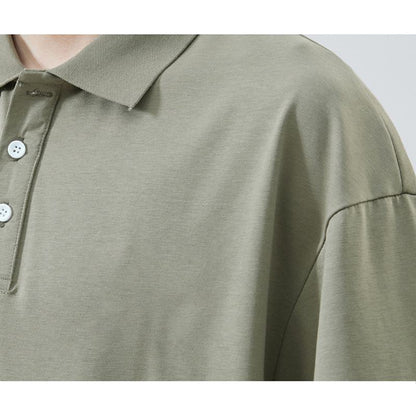 Loose-Fit Lapel Faux-Two-Piece Drop Shoulder Short Sleeve Polo Shirt