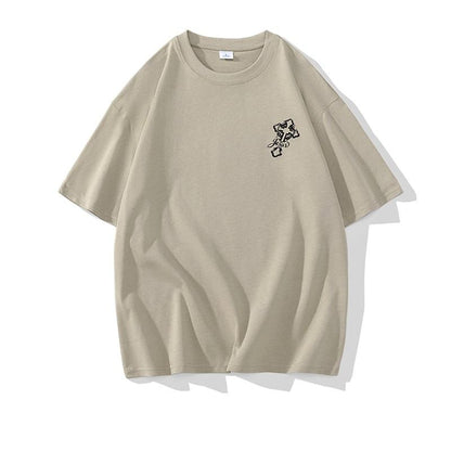 Camiseta de manga corta de algodón puro, suelta y de cuello redondo con estampado de moda