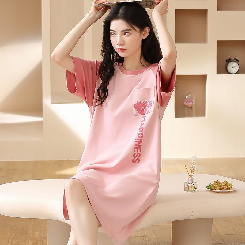 Simplicity Patchwork Pink Tightly Woven Pure Cotton Lounge Dress