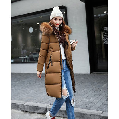 Knee-Length Thickened Fur Collar Puffer Coat