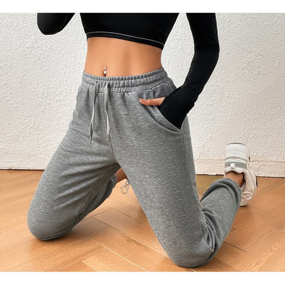 Solid Color Loose Fit Casual Sports Style Pocket Pants Running Sports Pants