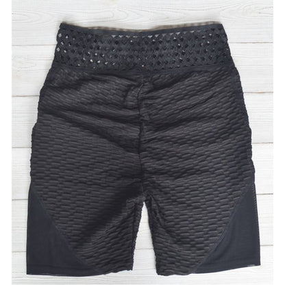 Shorts deportivos de malla con patrón tejido jacquard elástico de cintura alta y detalle de encaje