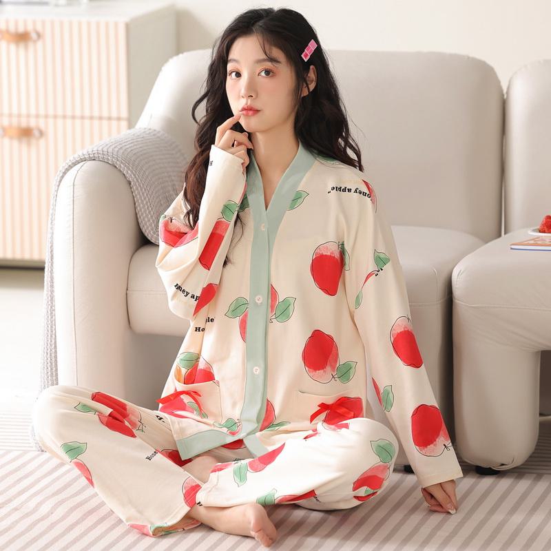 Apple Button Front Tightly Woven Pure Cotton Pj Set