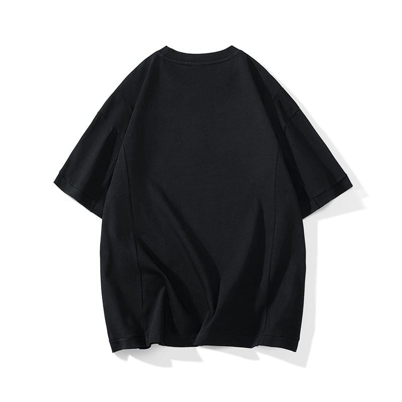 Camiseta de manga corta de algodón puro lavado en color sólido estilo retro y holgado.