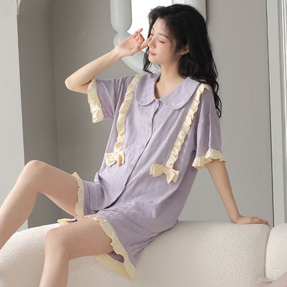 Conjunto de pijama plisado de color sólido en jacquard de lycra
