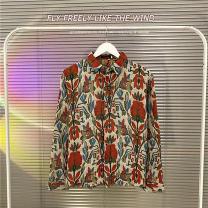Retro Loose Fit Embroidery Versatile Long Sleeve Shirt