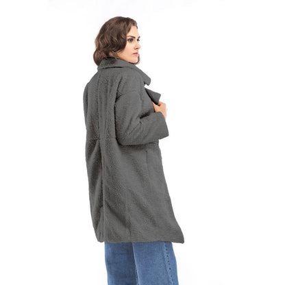 معطف واسع منتصف الطول بلون صلب من الكشمير، دفء وأناقة