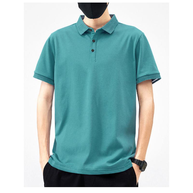 Trendy Lapel Business Silky Luster Casual Tencel Short Sleeve Polo Shirt