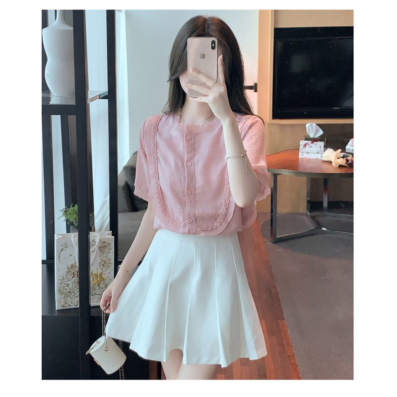 Lace Square Collar Loose Fit Chiffon Blouse