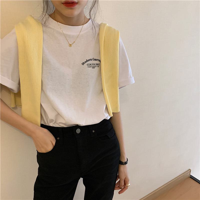 Women's T-Shirt Letter Chic Loose Fit Midi Casual Short Sleeve Tee