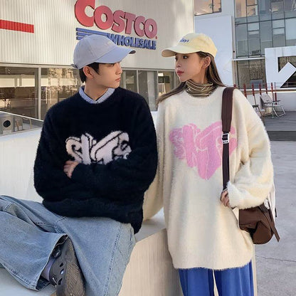 Eleganter, vielseitiger Harajuku-Stil Pullover aus Kunstpelz, urban, künstlerisch, schlicht und bequem gestrickt