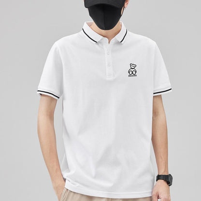Pure Cotton Casual Lapel V-Neck Trendy Short Sleeve Polo Shirt