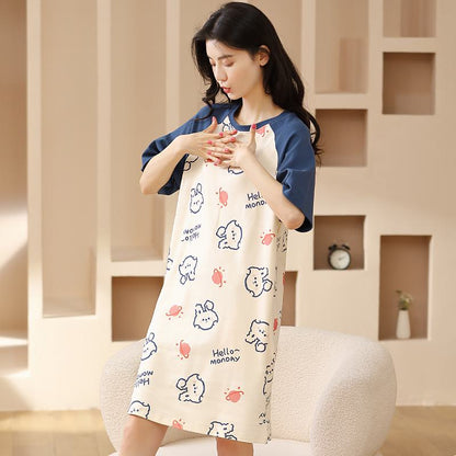 Tightly Woven Pure Cotton Bunny Patchwork Lounge Dress