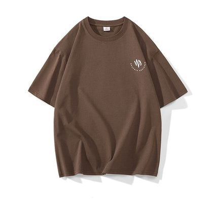 Camiseta de manga corta de algodón puro y corte holgado con cuello redondo de moda