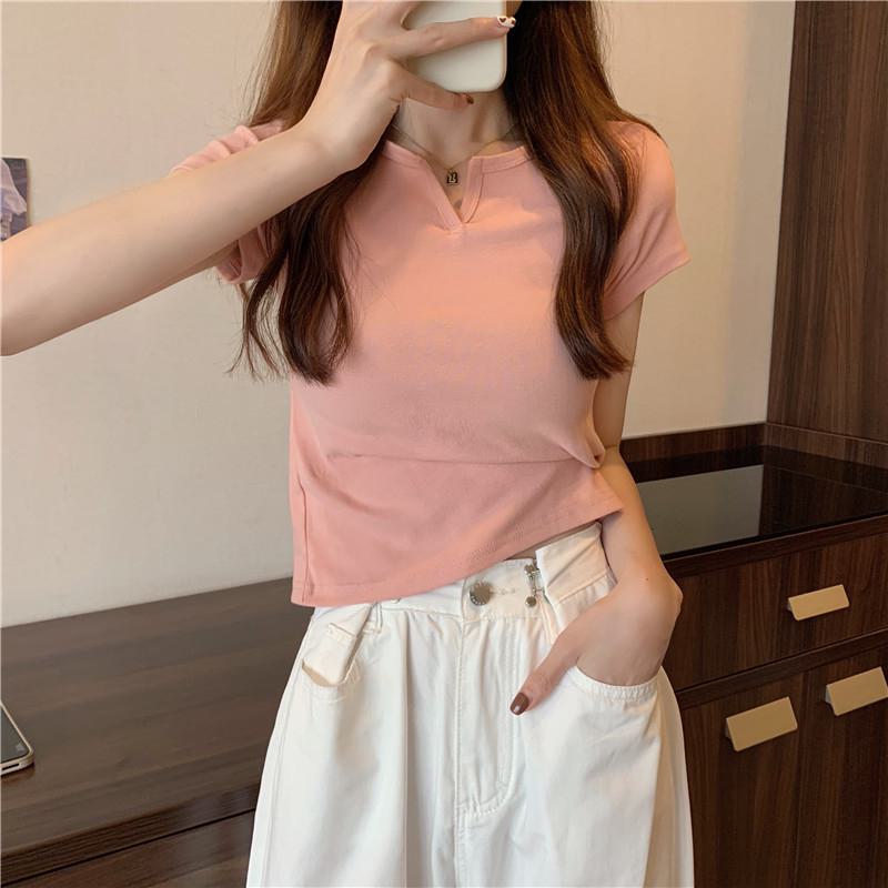 Women's T-Shirts Cropped Slim-Fit Navel-Baring Short Sleeve Tee