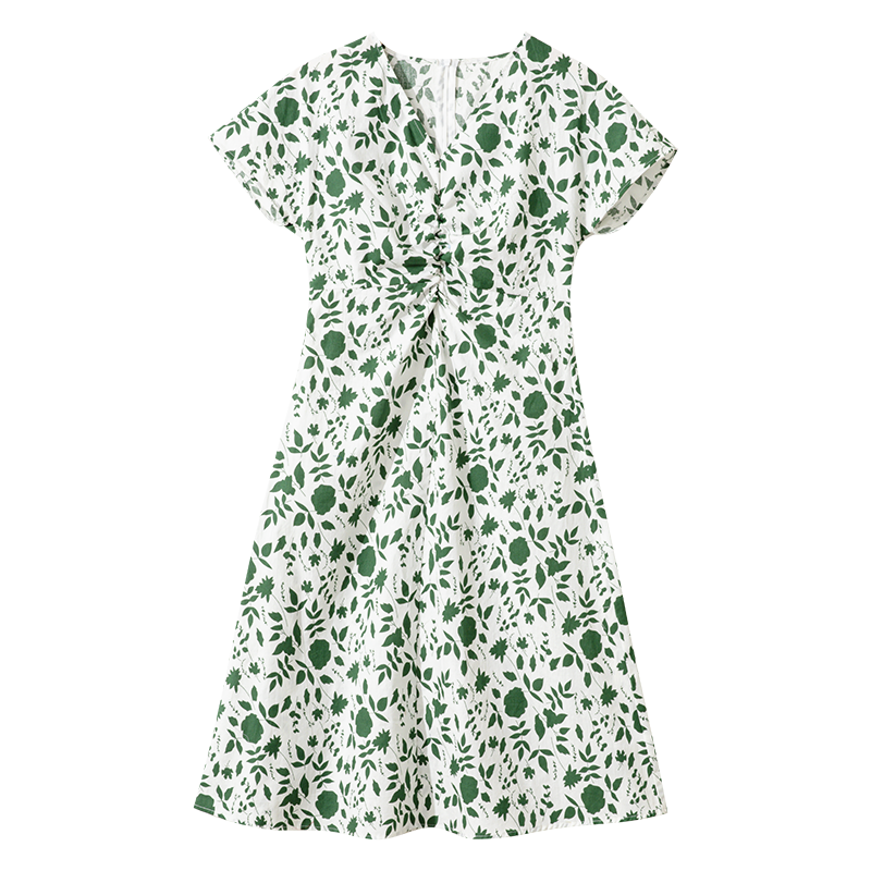 Blumenmuster-Kleid mit tailliertem Schnitt und betonter Taille, V-Ausschnitt