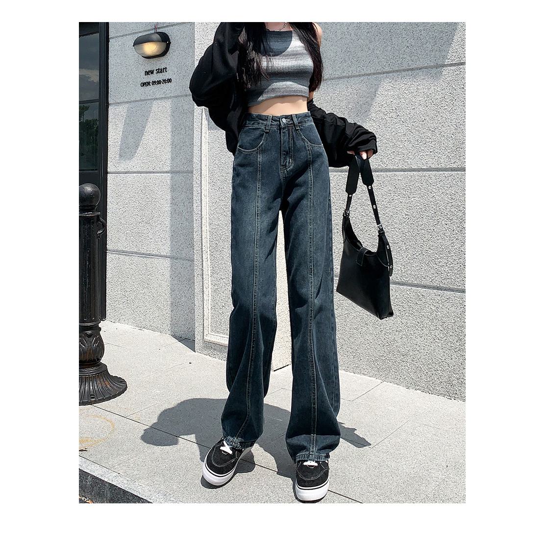 Jeans de cintura alta de estilo recto y corte holgado, sencillos