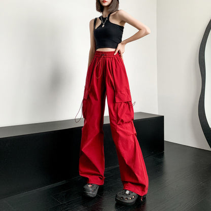 Quick-Drying Solid Color Thin High-Waisted Street Style Versatile Cargo Pants