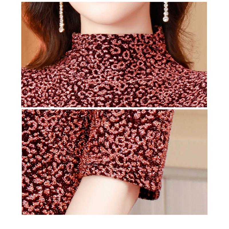 Bright Silk Leopard Print Slim-Fit Foil-Stamped Short Sleeve Tee
