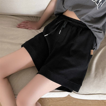 Pantalones cortos de algodón holgados y informales con bolsillos y cintura elástica de pierna ancha
