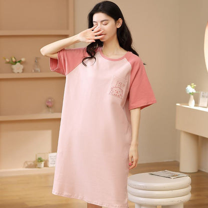 Simplicity Patchwork Tightly Woven Pure Cotton Bunny Lounge Dress